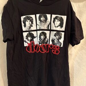 Black Graphic T-Shirt with Band Print